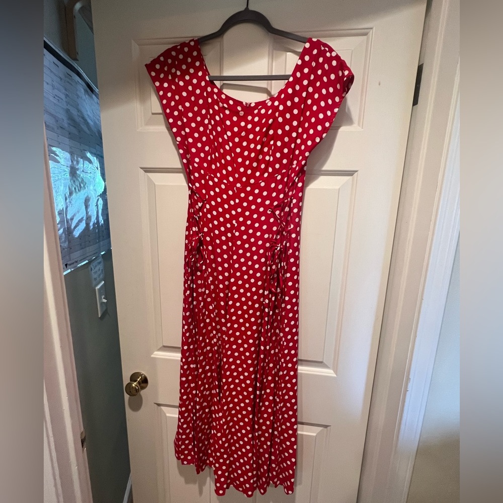 Red and white pokadot dress